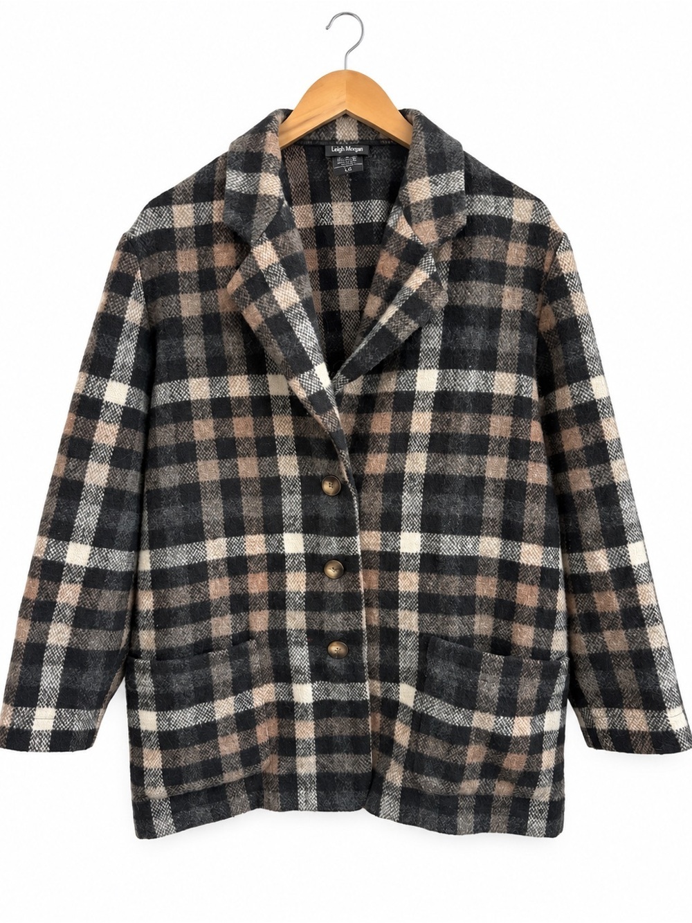 Women’s Wool Blend Plaid Coat Shacket Size L Cabincore Grandpacore Fall Layering